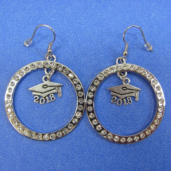 Graduation Gift Class of 2018 Earrings Platinum Pl - Picture 7 of 8